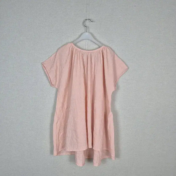 [BUNJANG] Peach Pink Cotton Ribbon Back Blouse (Plus Size) / (#88,99추천)빅사이즈 면100% 피치핑크 뒷목리본 블라우스