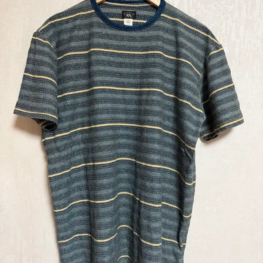 [BUNJANG] RRL Indigo Stripe Jacquard T-Shirt Cream/Multi XL / RRL 인디고 스트라이프 자카드 티셔츠 크림/멀티 XL사이즈