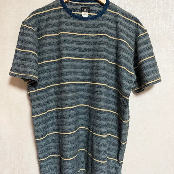 [BUNJANG] RRL Indigo Stripe Jacquard T-Shirt Cream/Multi XL / RRL 인디고 스트라이프 자카드 티셔츠 크림/멀티 XL사이즈
