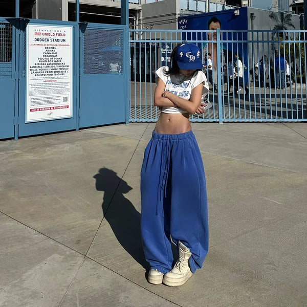 [BUNJANG] WARDEN EDGE Blue Low-Waist Drawstring Sweatpants / WARDEN EDGE 워든엣지 블루 로우웨이스트 드로스트링 스웨트팬츠