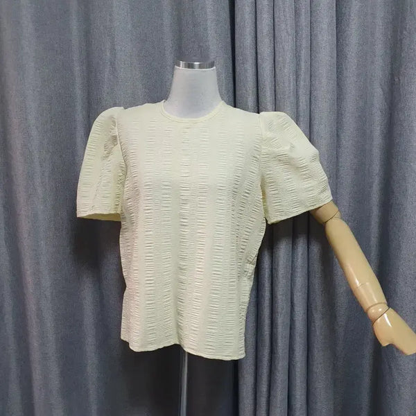 [BUNJANG] Cream Wrinkle Puff Blouse / 크림 링클 퍼프블라우스