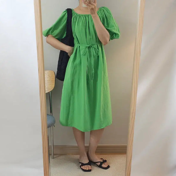 [BUNJANG] COS Women's Puff Sleeve Long Dress - Green / (EUR 32)COS 코스 여성 반팔 롱 원피스 퍼프 그린 W4256