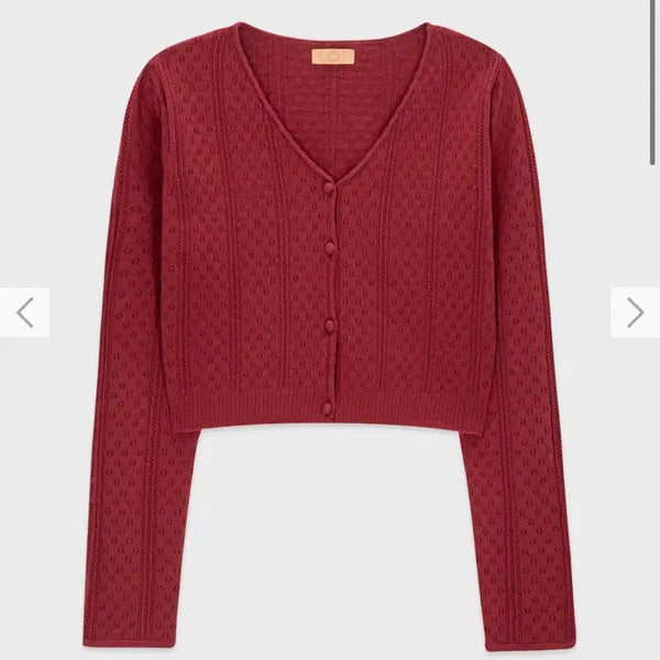 [BUNJANG] Sinoon Scallop Punching Cardigan Red / Scallop Punching Cardigan 시눈 가디건 레드