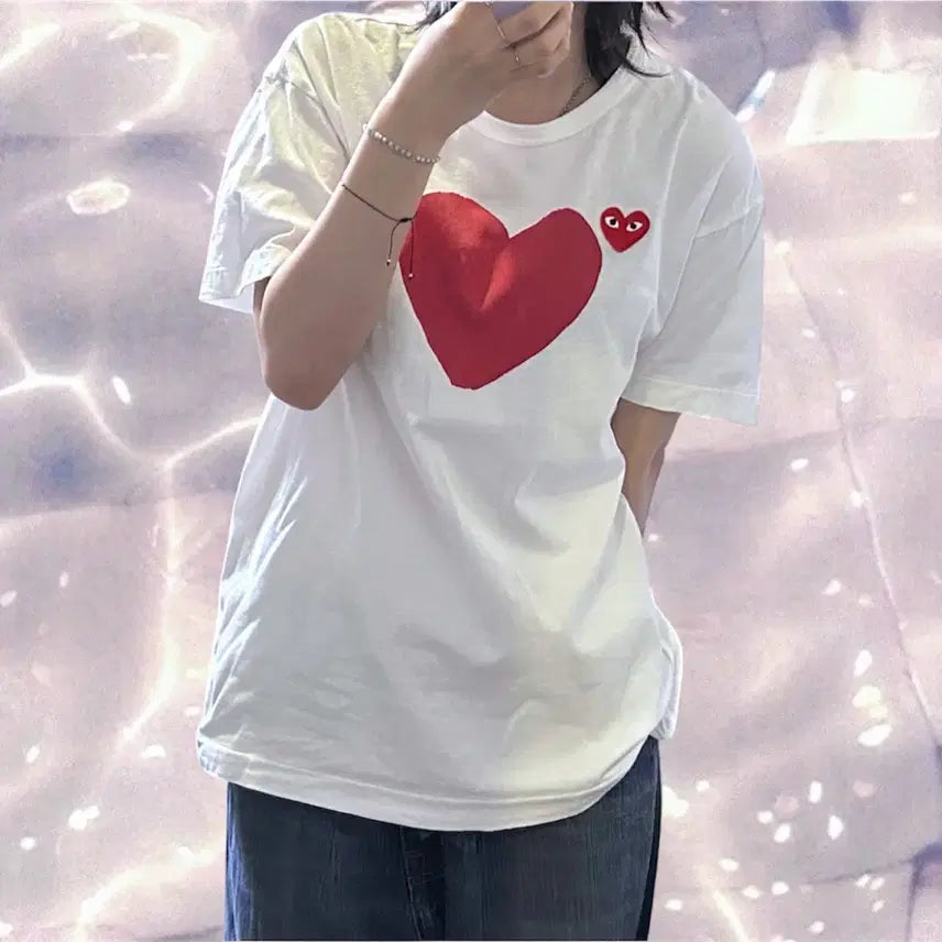 [BUNJANG] Comme des Garçons Big Logo Heart T-Shirt White M / 꼼데가르송 빅로고 하트 반팔 티셔츠 화이트 M