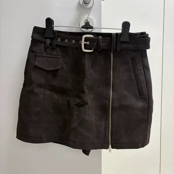 [BUNJANG] Egoist Faux Leather Skirt Pants Brown Size 66 / 에고이스트 페이크 레더 치마바지(브라운 색상, 66 사이즈)