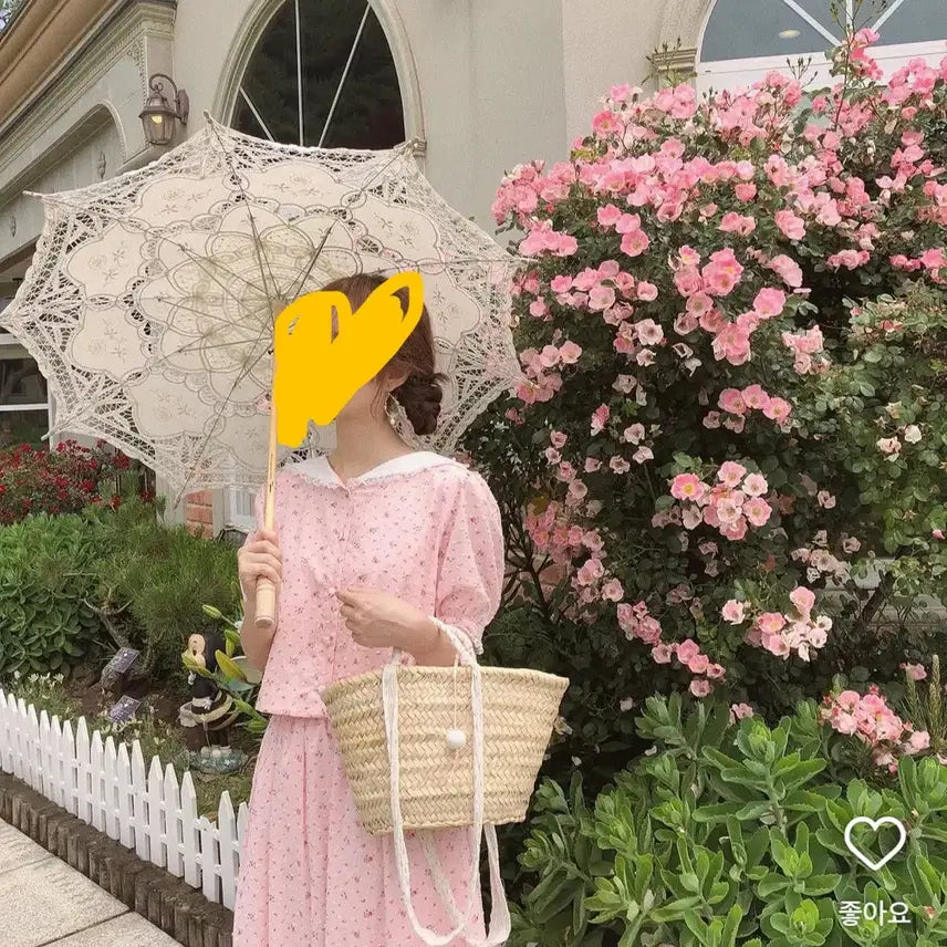 [BUNJANG] RimHaines Pink Flower Long Two-Piece Set / 림하이네스 핑크 플라워 롱 투피스