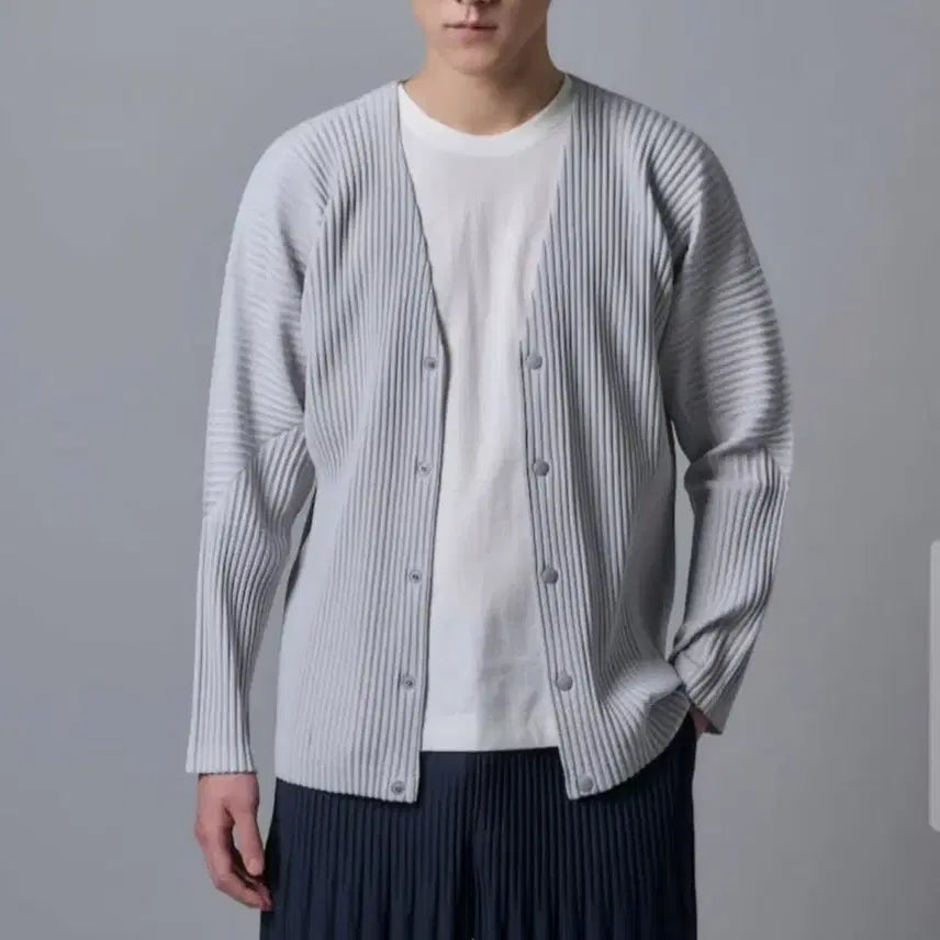 [BUNJANG] Homme Plissé Issey Miyake Basic Cardigan Light Grey Size 4 / 옴므플리세 베이직 가디건 라이트그레이 4사이즈