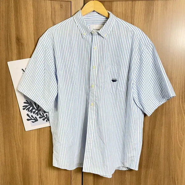 [BUNJANG] Covernat Stripe Oversized Short Sleeve Shirt / 커버낫 스트라이프 오버핏 반팔 셔츠 라지