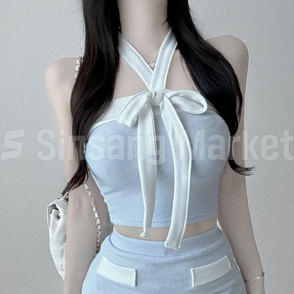[BUNJANG] Spring Suga Two-Piece Set Tube Top Color Block Sexy Glam Look / [빠른발송] 봄슈가 투피스 셋업 세트 튜브탑 배색 홀복 섹시룩 글램룩