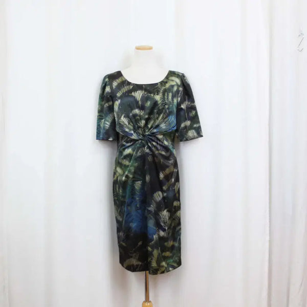 [BUNJANG] TAHARI Women's Dark Green Satin Midi Dress with Shirring Detail (Size S) / [정품] 타하리 여성 스판 다크그린 미디 원피스 (S) 상상샵