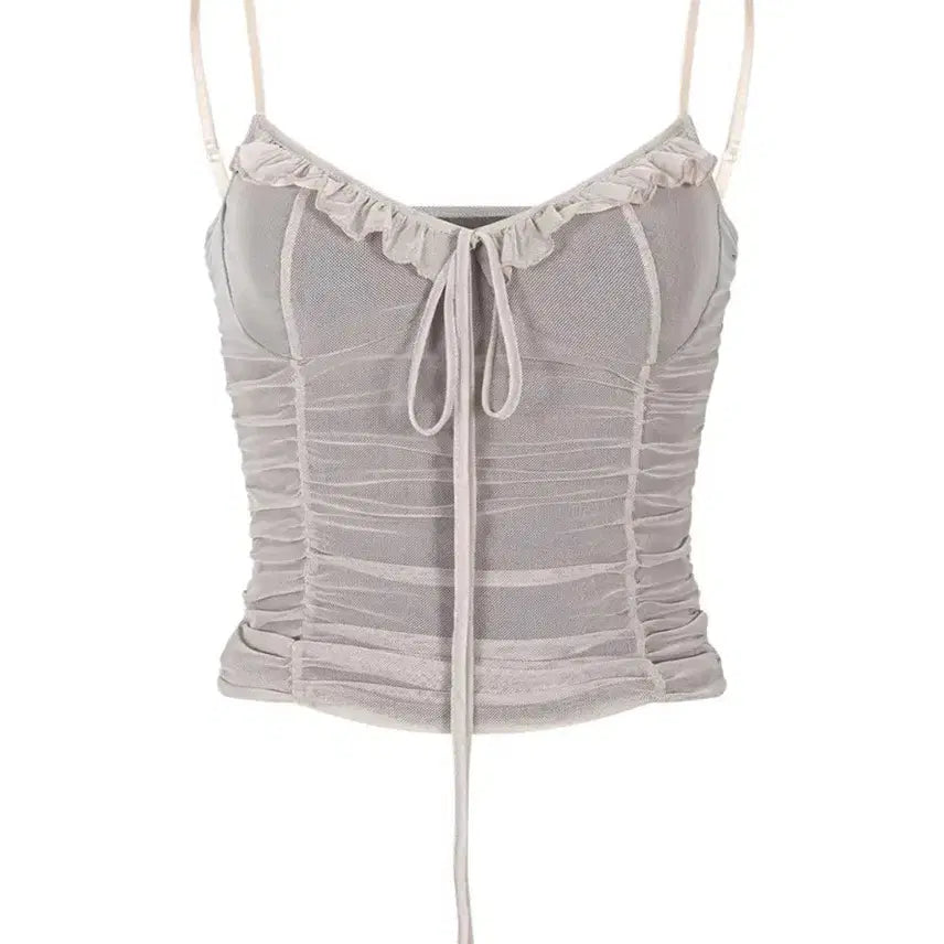 [BUNJANG] Please Follow Shirring Mesh Top / 플리즈노팔로우 셔링 메시 탑