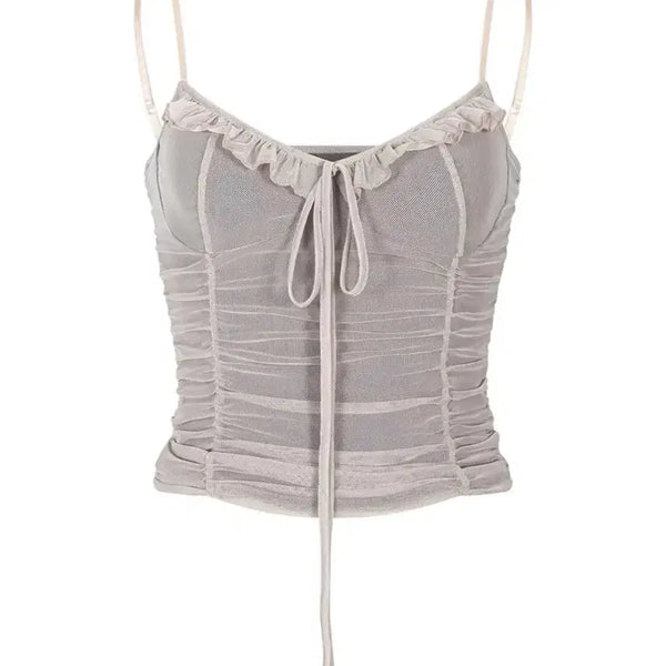 [BUNJANG] Please Follow Shirring Mesh Top / 플리즈노팔로우 셔링 메시 탑