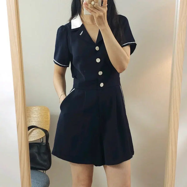 [BUNJANG] Salon de Yon Women's Collar Short Sleeve Jumpsuit Navy / (S)살롱드욘 여성 카라 반팔 점프수트 네이비