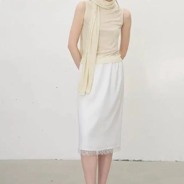 [BUNJANG] Ob Moire Lace Midi Skirt Ivory / 오브모아르 레이스 미디 스커트 아이보리