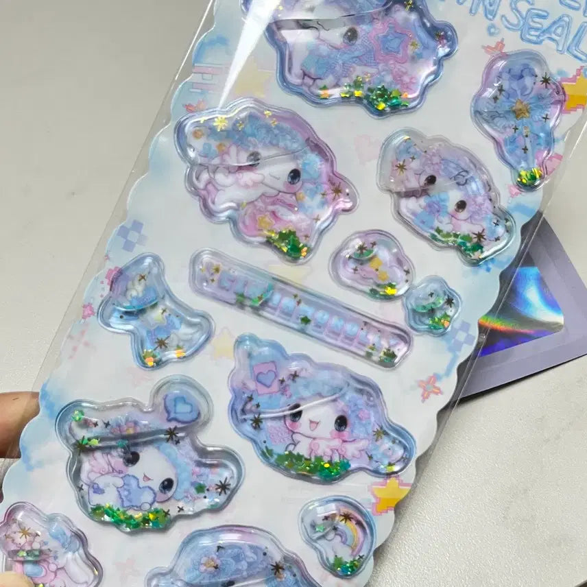 [BUNJANG] Sanrio Cinnamoroll Glitter Water Sticker & Keychain Set / 산리오 시나모롤 워터 스티커 & 키링