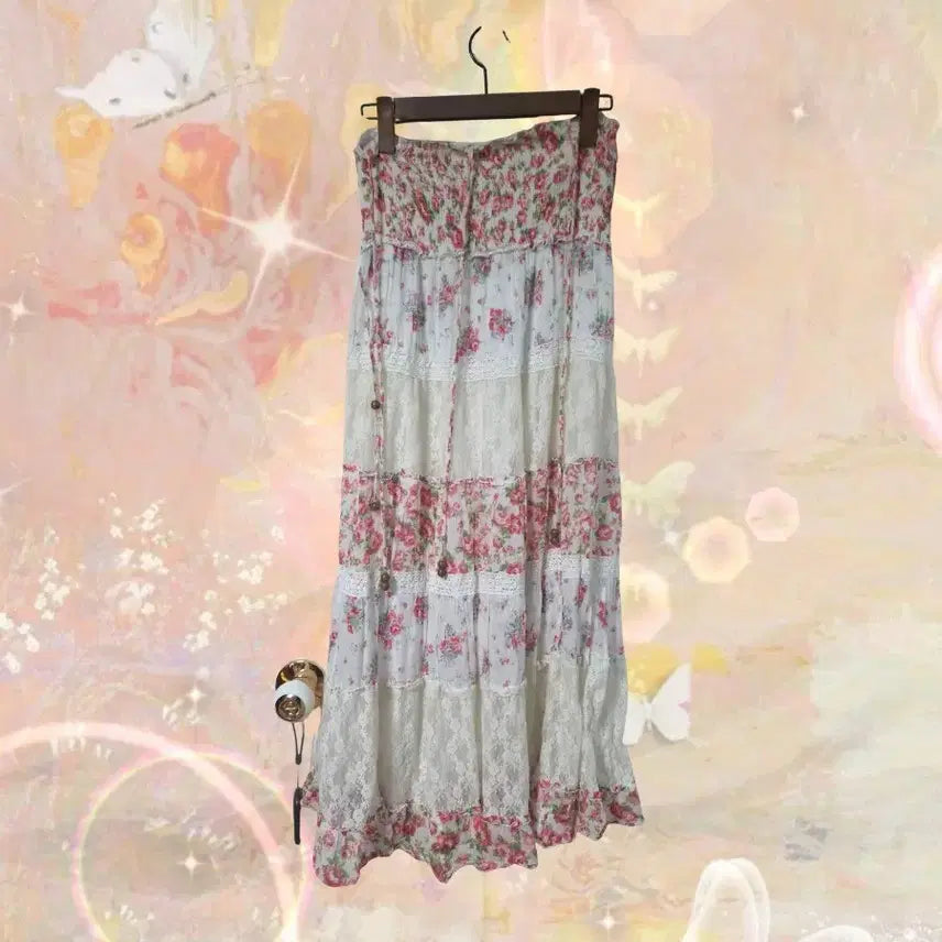 [BUNJANG] Morigirl/Fairy Japanese Vintage Flower Lace Patchwork Bead Long Dress / [모리걸/요정]일본빈티지 플라워 레이스 패치워크 비드 롱 원피스 하구미