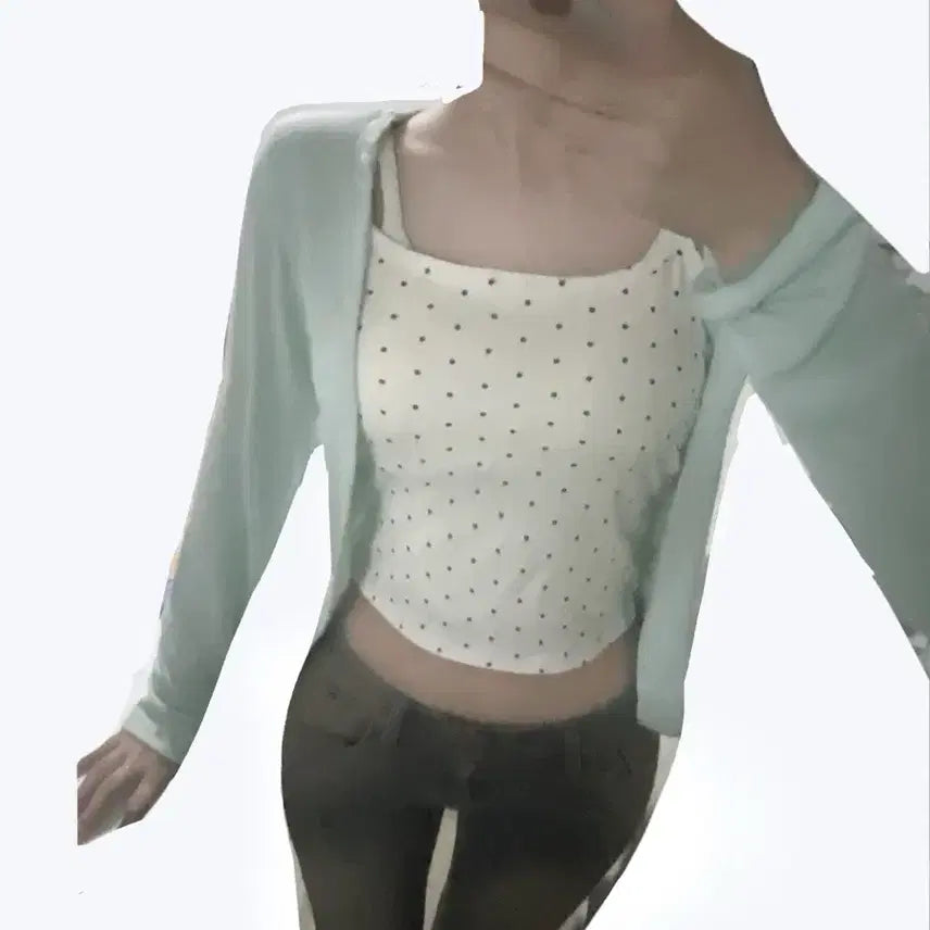 [BUNJANG] Mintcore Dot Sleeveless Top + Mint Cardigan Set / [민트코어] 도트무늬나시+ 민트가디건 세트