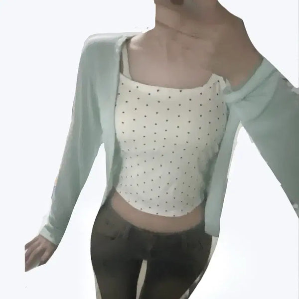 [BUNJANG] Mintcore Dot Sleeveless Top + Mint Cardigan Set / [민트코어] 도트무늬나시+ 민트가디건 세트