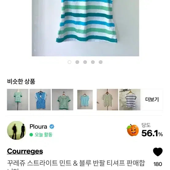 [BUNJANG] Courreges Striped Short Sleeve T-Shirt (Mint & Blue, Women's OS) / 꾸레쥬 스트라이트 민트 & 블루 반팔 티셔츠