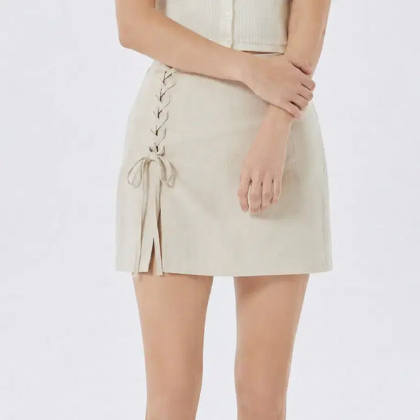 [BUNJANG] Ivory Lace-Up Mini Skirt / 새상품) 아이보리 레이스업 미니스커트