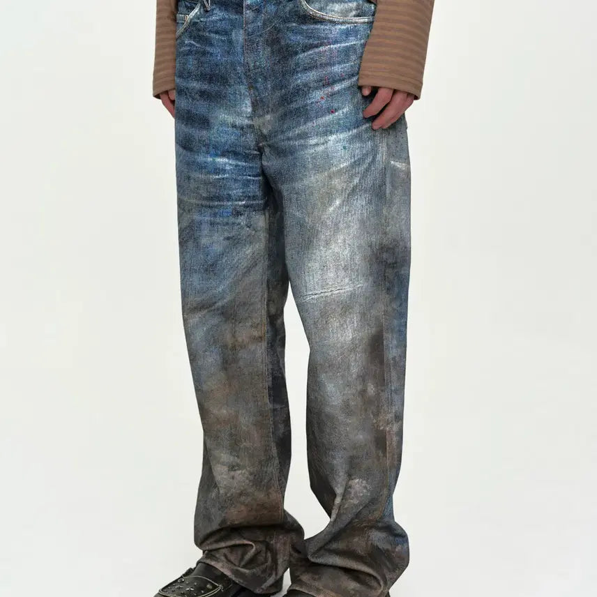 [BUNJANG] Andersson Bell Unisex Festival Mud Printed Jeans Blue / [앤더슨벨]UNISEX FESTIVAL MUD PRINTED JEANS