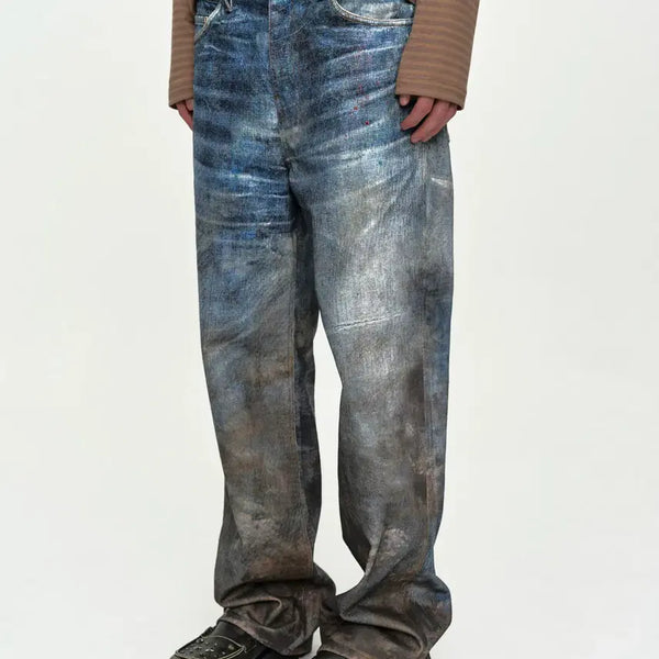 [BUNJANG] Andersson Bell Unisex Festival Mud Printed Jeans Blue / [앤더슨벨]UNISEX FESTIVAL MUD PRINTED JEANS