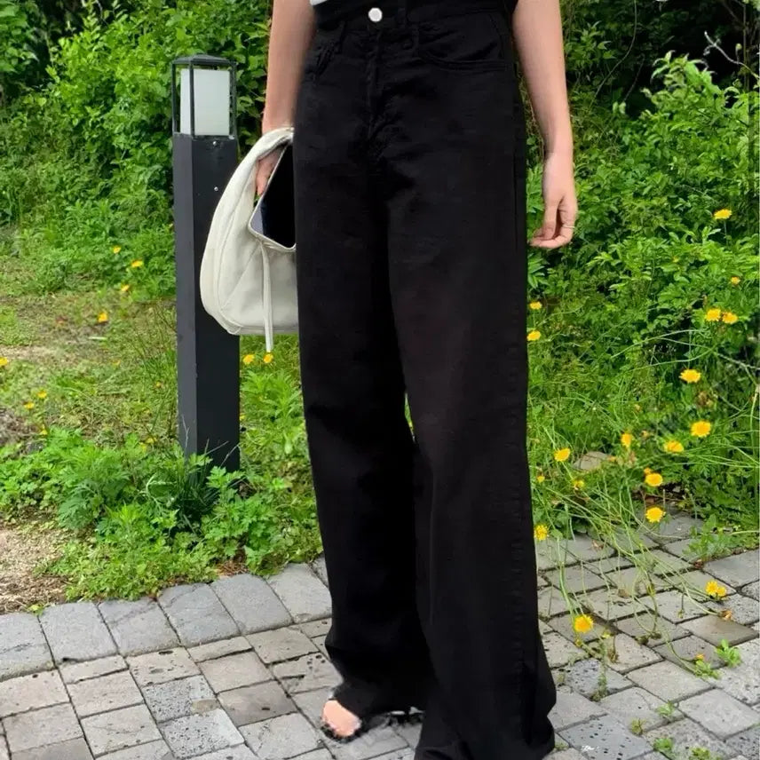 [BUNJANG] Hudel Linen Black Wide Pants / 후들 린넨 블랙 와이드 팬츠 YKK