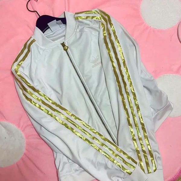 [BUNJANG] Adidas White Gold 3-Stripes Track Top Jersey M / 아디다스 흰색 금색 삼선 져지 트랙탑 M사이즈