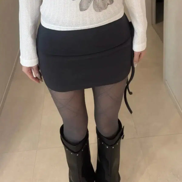[BUNJANG] Mochi Strap Mini Skirt (Dark Grey) / 모찌 스트랩 미니 스커트 (먹색)