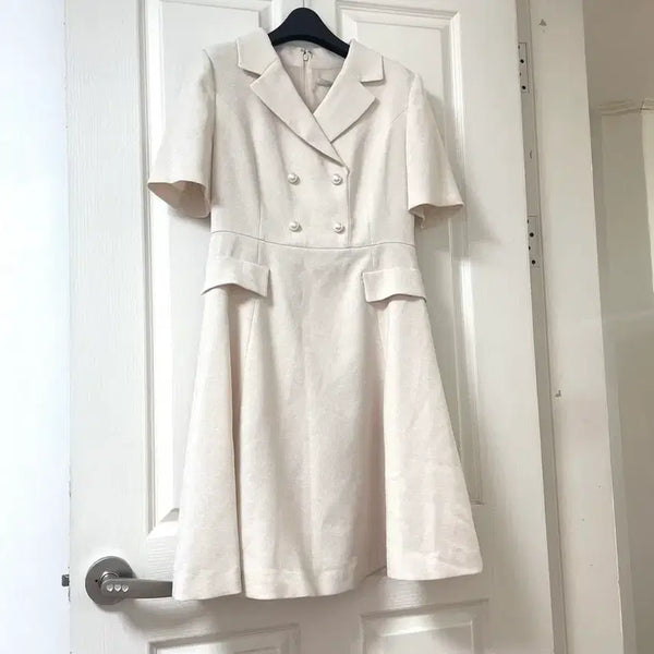 [BUNJANG] Kenneth Lady Double Pearl Tweed Short Sleeve Flare Dress / 케네스레이디 카라 더블 진주 트위드 반팔 플레어 하객 정장 원피스 66