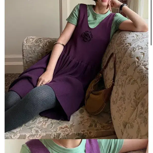 [BUNJANG] Sinoon Purple Overalls Mini Dress / Sinoon 멜빵 원피스 보라색