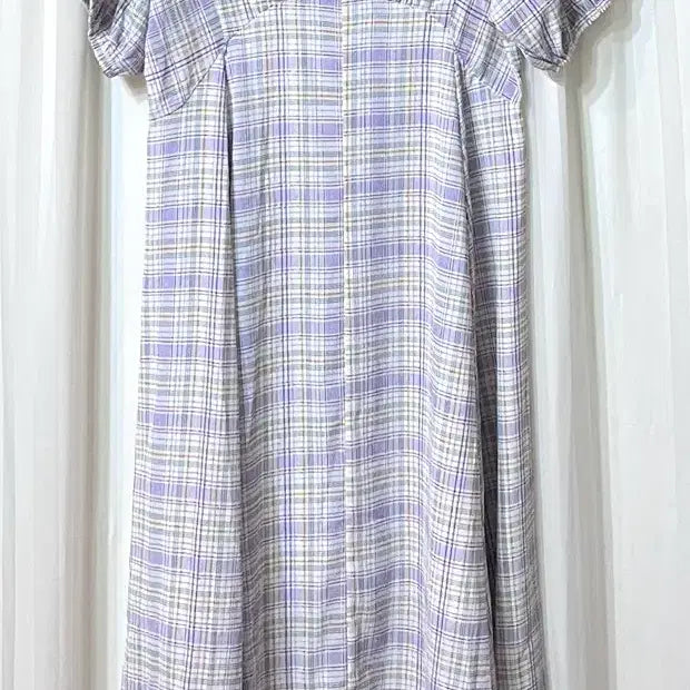 [BUNJANG] Purple Check Puff Sleeve Dress Size 55-66.5 / 퍼플 체크 패턴 퍼프 소매 원피스 55-66반 거의새것