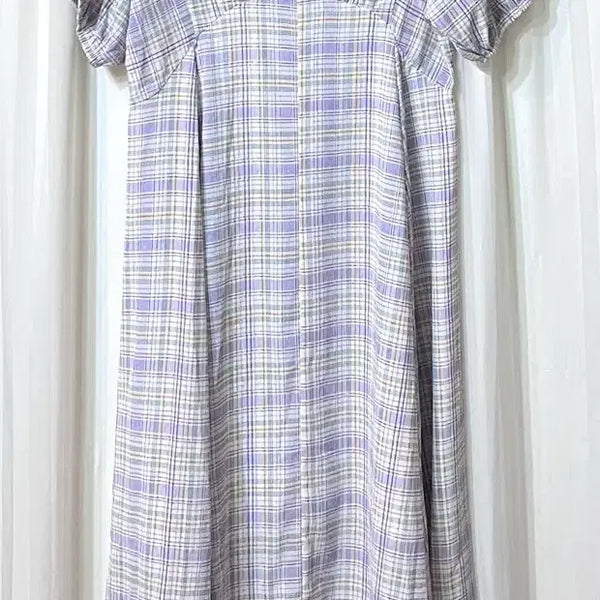 [BUNJANG] Purple Check Puff Sleeve Dress Size 55-66.5 / 퍼플 체크 패턴 퍼프 소매 원피스 55-66반 거의새것