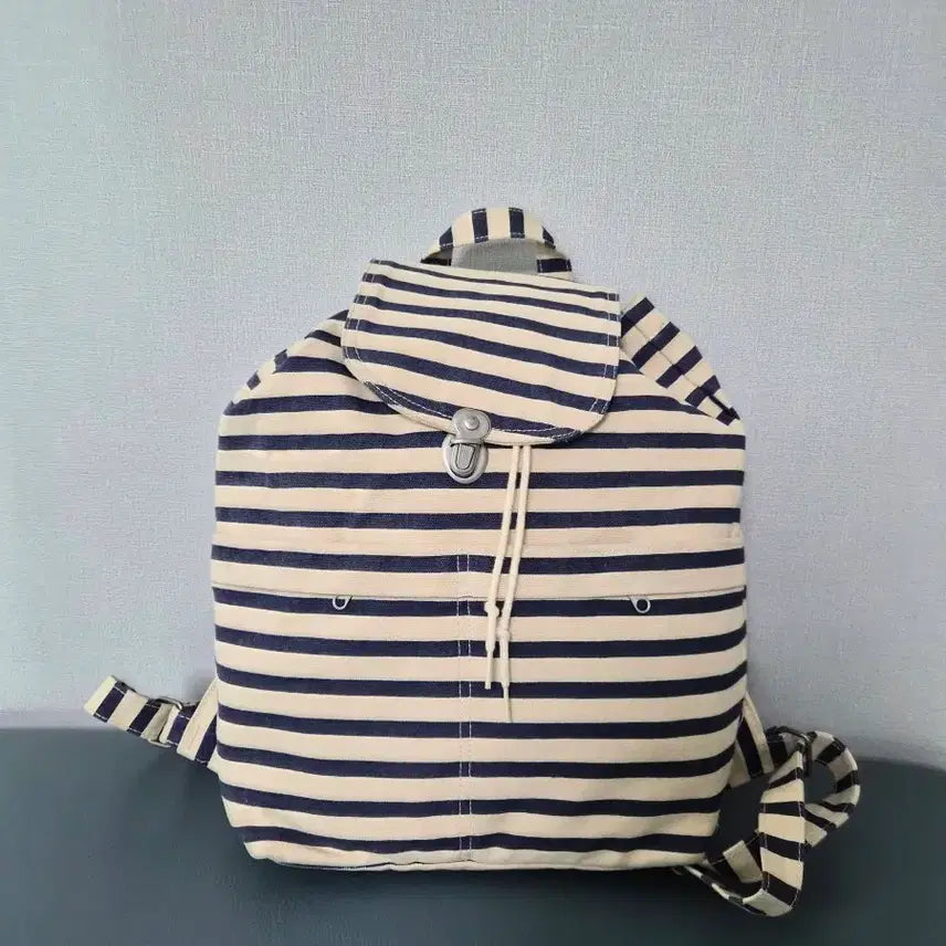 [BUNJANG] BAGGU Duck Bag Backpack Canvas Navy & White Stripe / BAGGU 바쿠 덕백 백팩 캔버스 가방-503