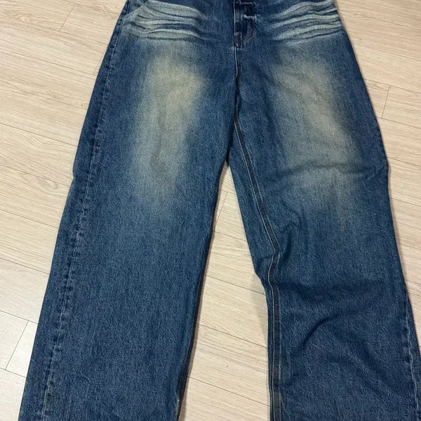 [BUNJANG] STU Embo Wide Denim Mid-Blue L Size / STU 엠보 와이드 데님 미드블루 L사이즈