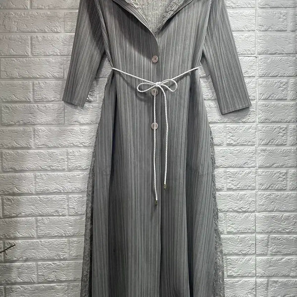 [BUNJANG] Pleats Me Lace Pleated Long Cardigan Jacket Light Gray / 플리츠미 레이스 플리츠 롱가디건 라이트그레이 타이카라 플리츠롱자켓