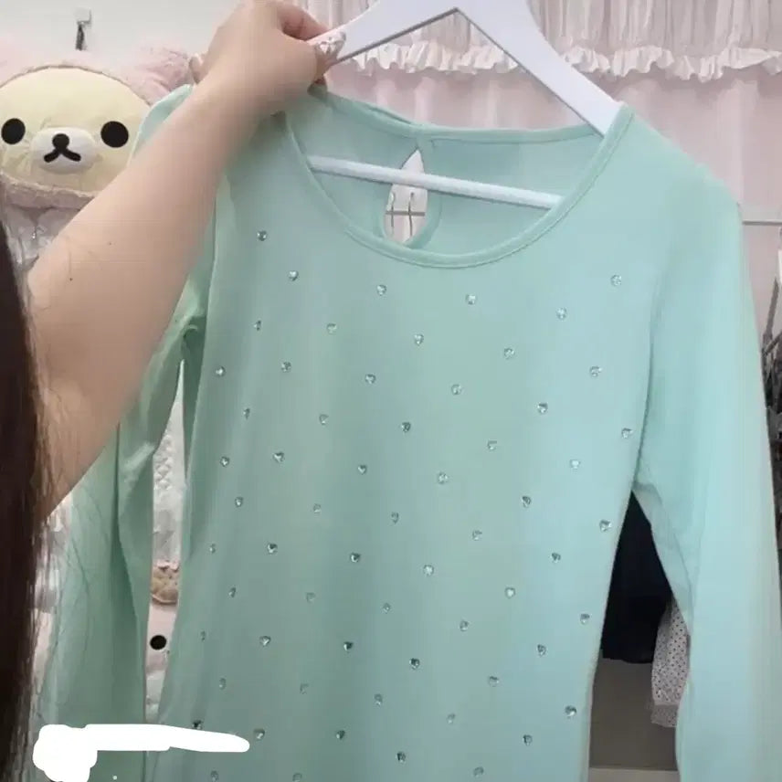 [BUNJANG] STC Vintage Mint Heart Cubic Back Ribbon Long Sleeve T-Shirt / 착샷ㅇ) STC빈티지 민트 백리본 하트큐빅 긴팔티셔츠 민트코어 y2k로걀