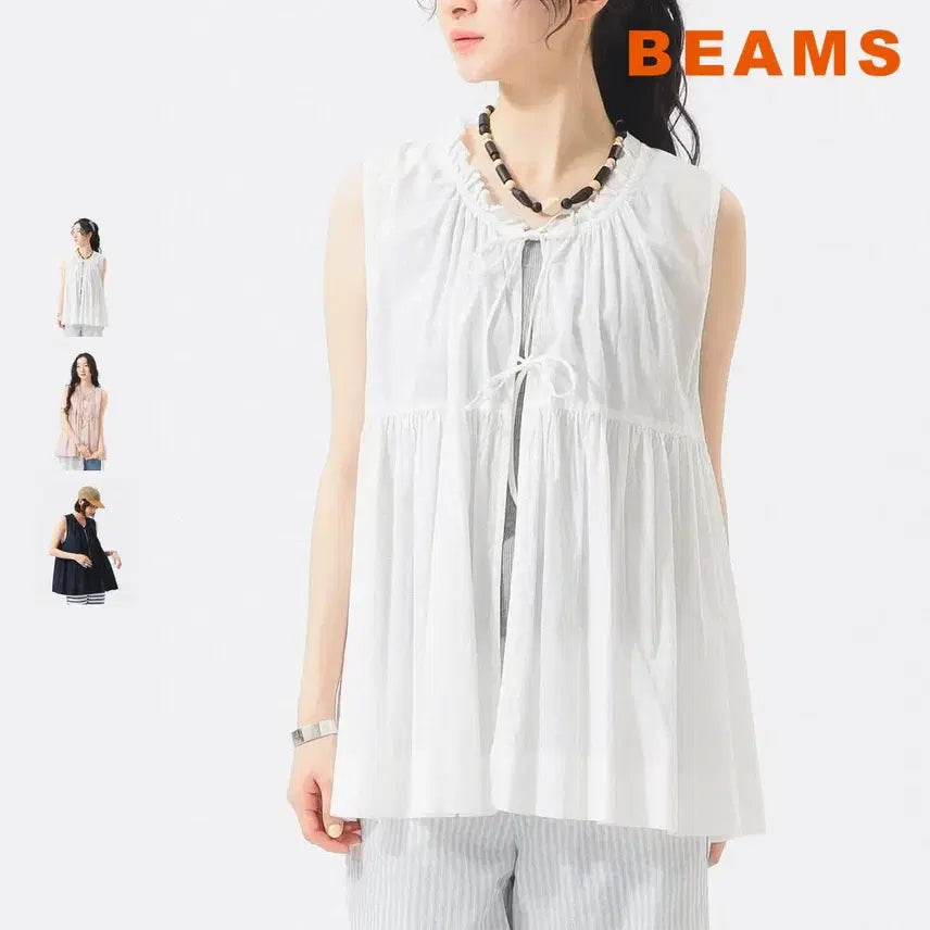 [BUNJANG] BEAMS BOY Cotton Gather Sleeveless Blouse / 빔즈 보이 코튼 개더 민소매 블라우스
