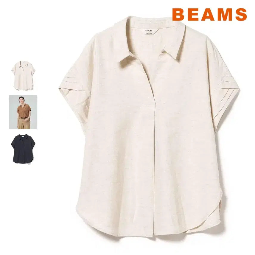 [BUNJANG] BEAMS Heart Sleeve Design Skipper Linen-like Shirt / 빔즈 하트 소매 디자인 스키퍼 리넨라이크 셔츠