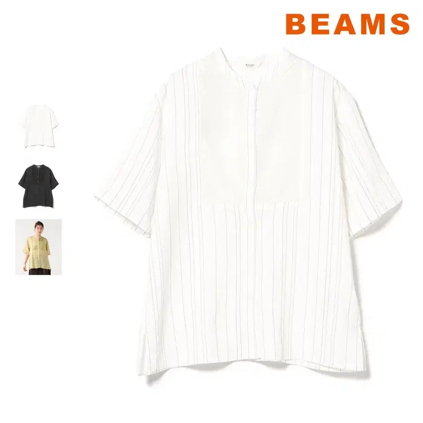 [BUNJANG] BEAMS Heart Stripe Pintuck Shirt / 빔즈 하트 스트라이프 핀턱 셔츠