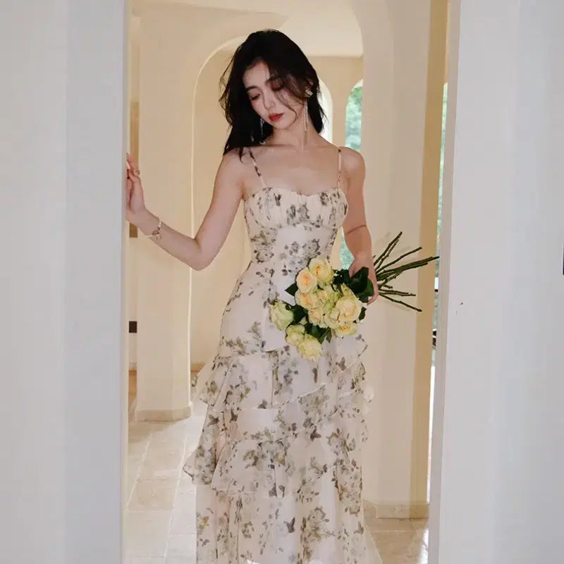 [BUNJANG] S-Size Cindden Floriane Tiered Long Dress / (S) 신스덴 플로리앙 티어트 롱원피스 휴양지여름플로럴러플나시원피스