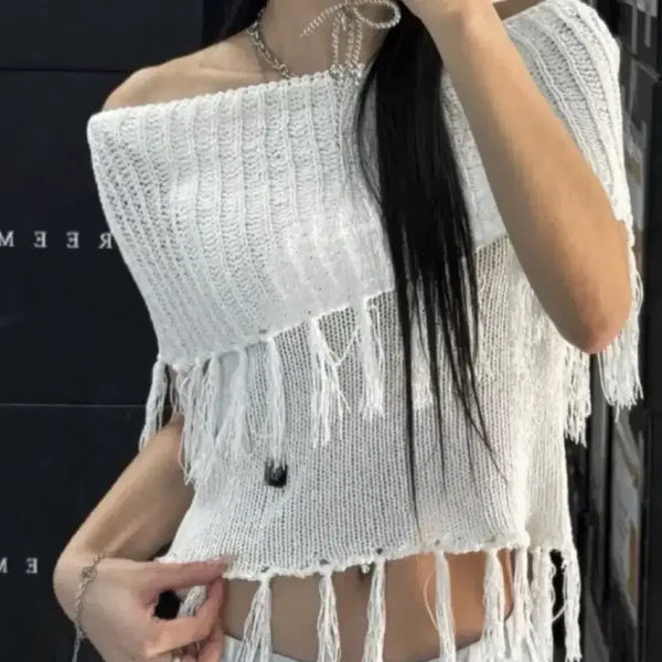 [BUNJANG] trimmingbird Tassel Off-Shoulder Ivory / 트리밍버드 테슬 오프숄더 아이보리