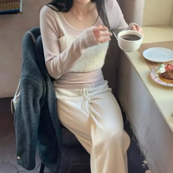 [BUNJANG] Lazy Shop Angora Top + Velvet Bustier Set / 레이지샵 앙고라티+벨뷔스티에
