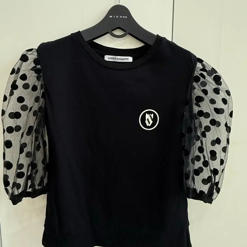 [BUNJANG] Lucky Chouette Dot Mesh Puff T-Shirt (Size 36) / 럭키슈에뜨 도트망사 퍼프티 (36)