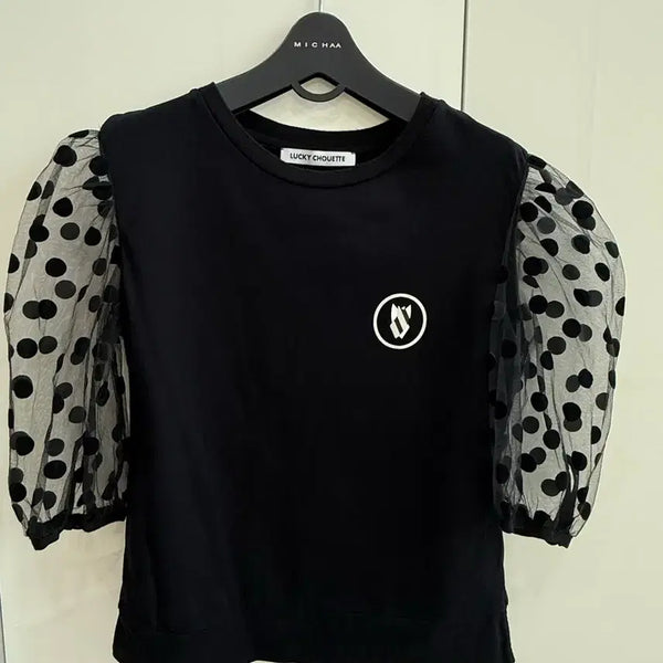 [BUNJANG] Lucky Chouette Dot Mesh Puff T-Shirt (Size 36) / 럭키슈에뜨 도트망사 퍼프티 (36)
