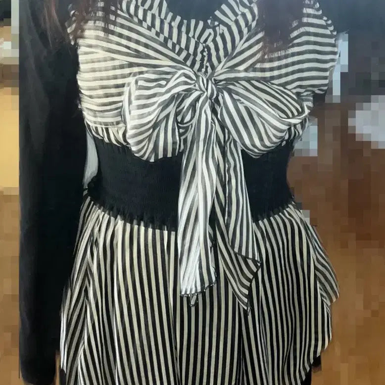[BUNJANG] Onegyaru Stripe Ribbon Dress + Corset Set / STC빈티지 오네갸루 스트라이프리본원피스+코르셋 set 갸루 베메클