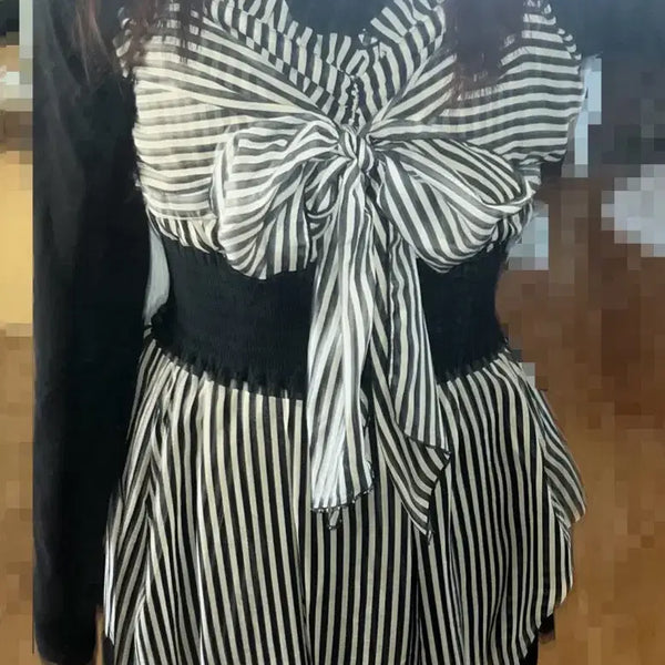 [BUNJANG] Onegyaru Stripe Ribbon Dress + Corset Set / STC빈티지 오네갸루 스트라이프리본원피스+코르셋 set 갸루 베메클