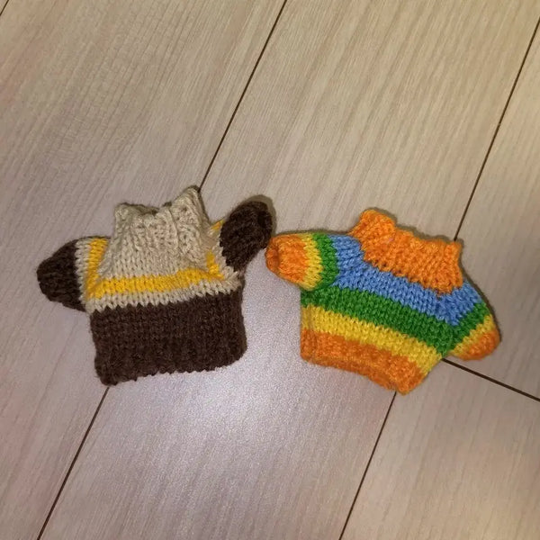 [BUNJANG] 10cm Doll Clothes Knit Rainbow & Chestnut Sweater Top Set / 10cm 인형옷 뜨개 솜깅옷 무지개 & 군밤 스웨터 상의 10깅옷 세트