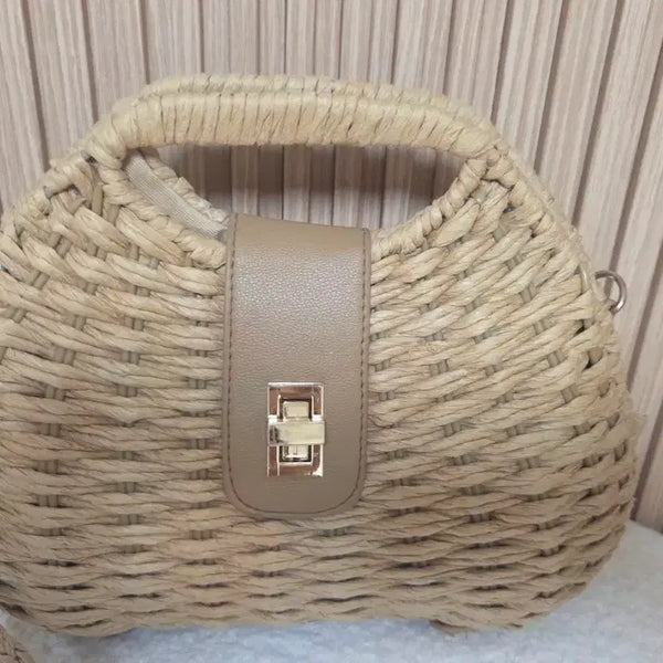 [BUNJANG] Beige Rattan Shoulder Bag / 라탄 가방 베이지색 숄더백