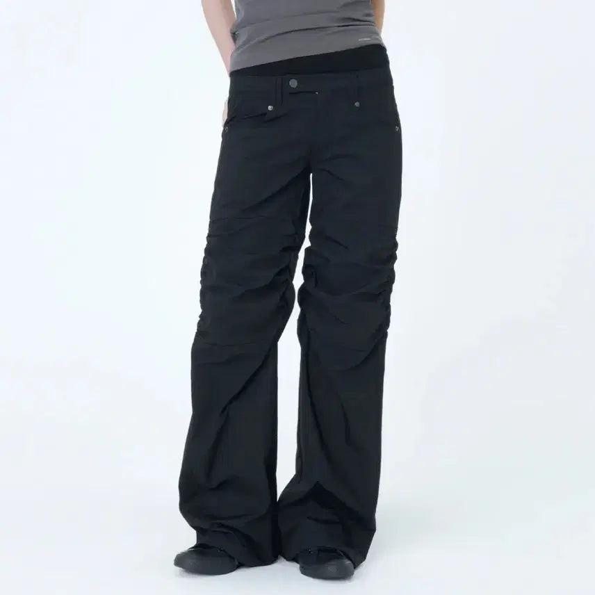 [BUNJANG] MiseKi Seoul Ribbed Layered Shirring Pants Black / 미세키서울 Ribbed layered shirring pants 블랙